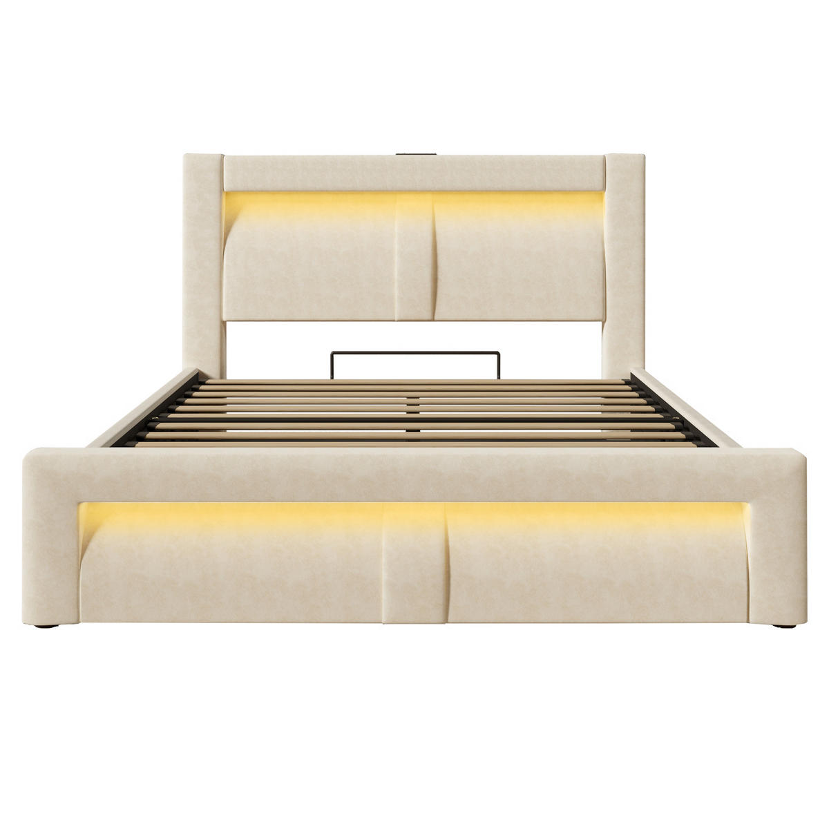 POLSTERBETT 160/200 cm Beige aus Samt mit Stauraum und LED - Beige, Textil (160/200cm) - OKWISH