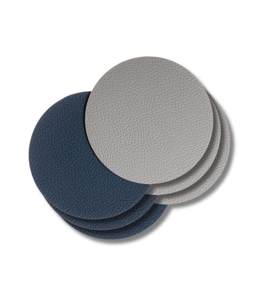 UNTERSETZER - Veganes Leder - Grau / Blau - doppelseitig - ø 10 cm - 6 Stück - Blau, Kunststoff (2/10cm) - Cookinglife