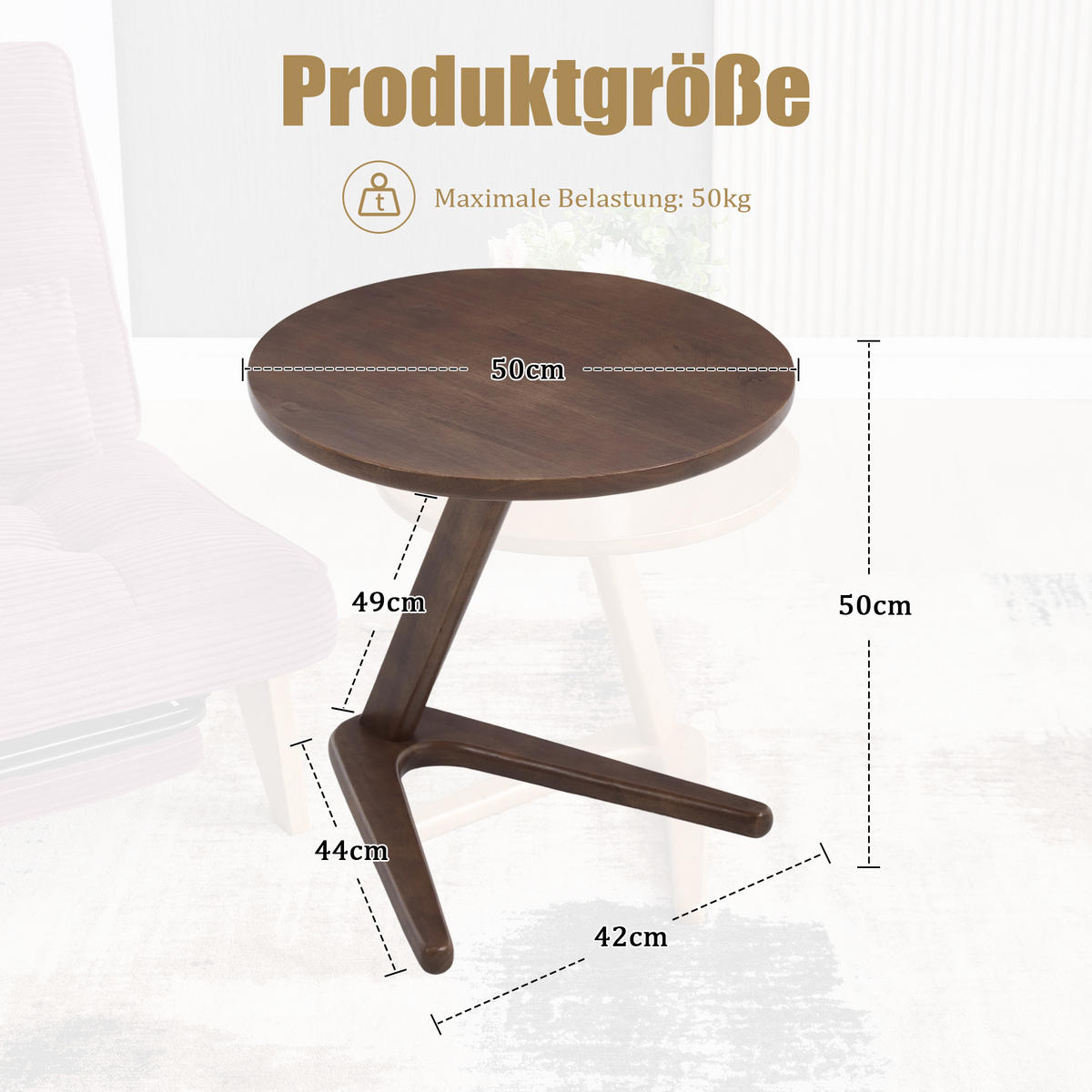 BEISTELLTISCH 50/44/50 cm Braun aus Massivholz mit modernem Design - Braun, Holzwerkstoff (44/50/50cm) - OKWISH