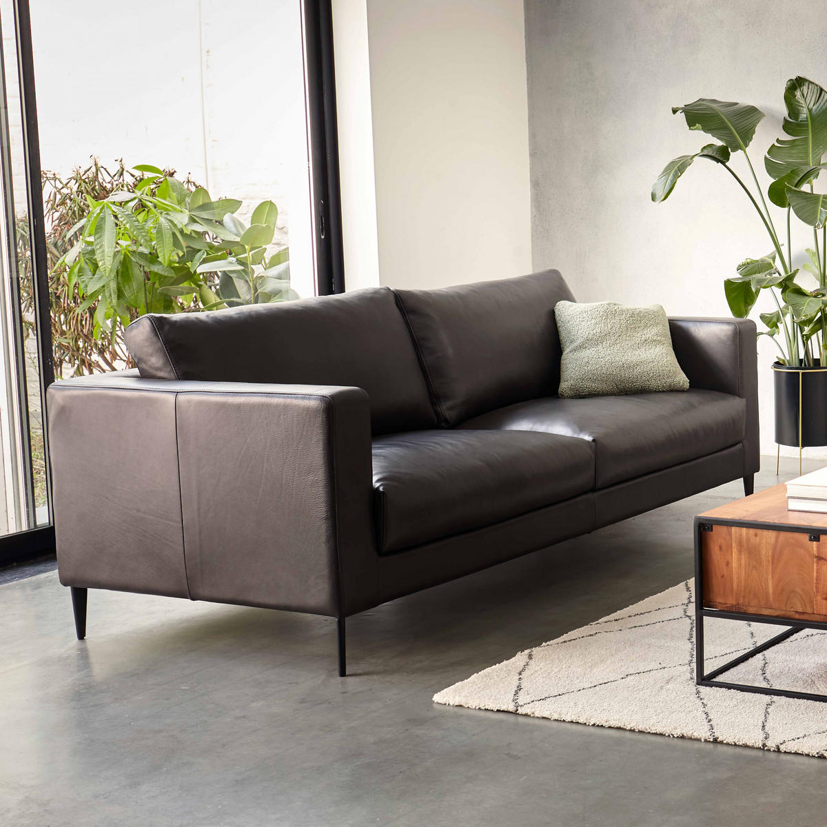 3-SITZER-SOFA, Leder, Schwarz - Schwarz, Leder (102/85/220cm) - Oviala