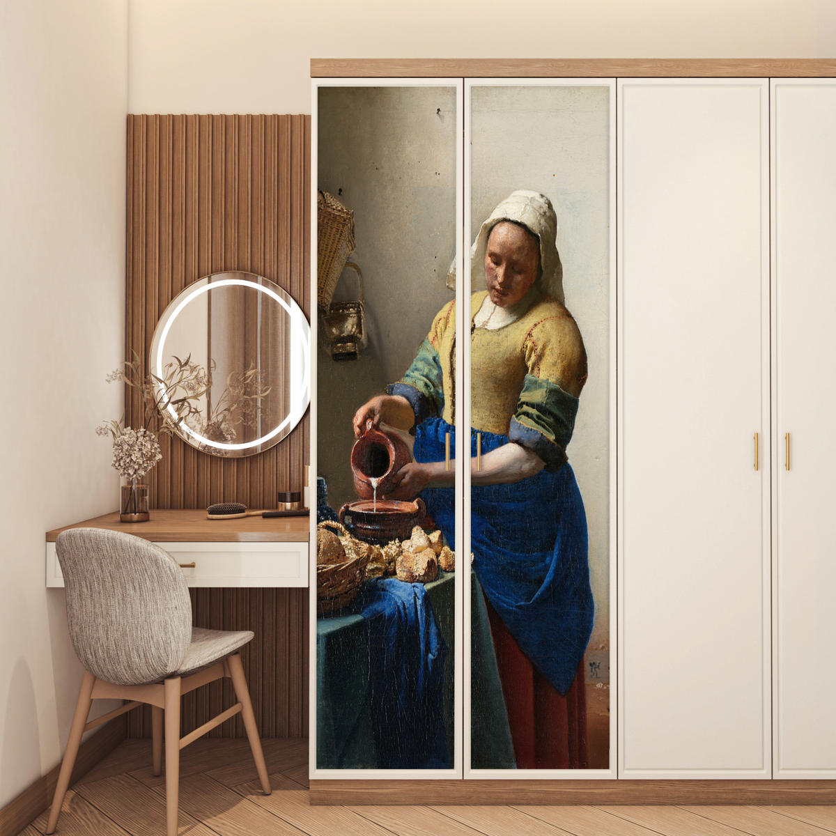 NÁLEPKA NA DVERE Dojička - Johannes Vermeer 80x215 cm - tmavomodrá, plast (80/0.1cm) - MuchoWow