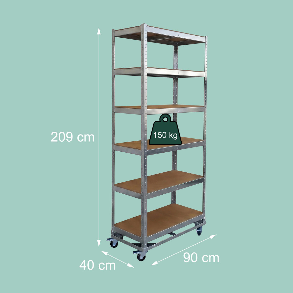 REGÁL pro těžké věci - stříbrná, kov/kompozitní dřevo (90/209/40cm) - Relaxdays