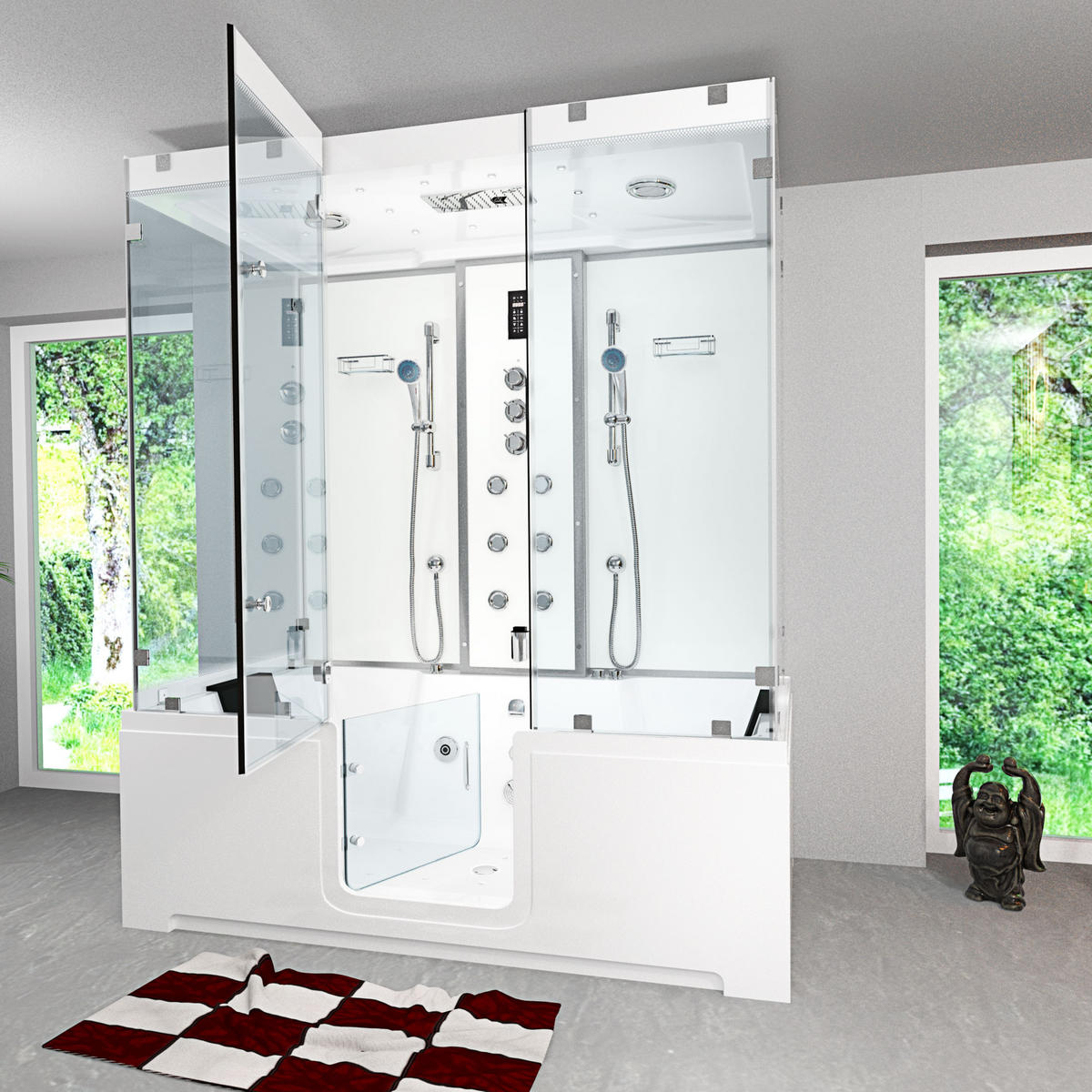 BADEWANNE Dusche K88-WS-TH-B-SC-EA Duschtempel - Weiß, Glas/Kunststoff (100/228/180cm) - AcquaVapore by Sandra Jentho