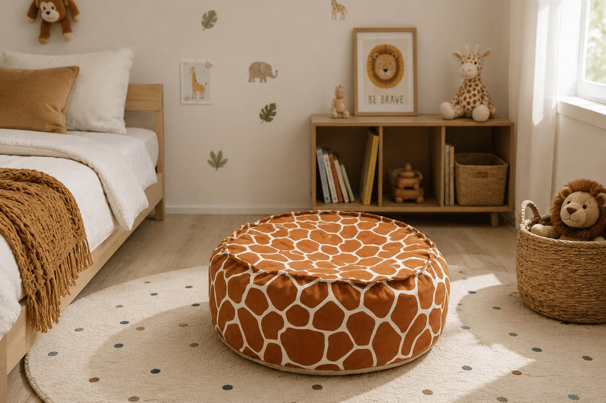 KINDER Sitzpouf Giraffe rund – weicher Hocker fürs Kinderzimmer - Creme/Braun, Textil (65/30/65cm) - Bees & Blooms