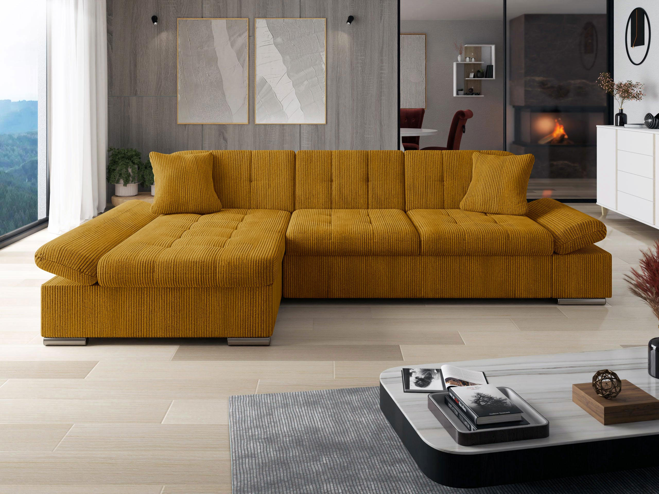 ECKSOFA Malwi Cord, Seite: Links - Bronzefarben, Holz/Textil (278/161cm) - MIRJAN24