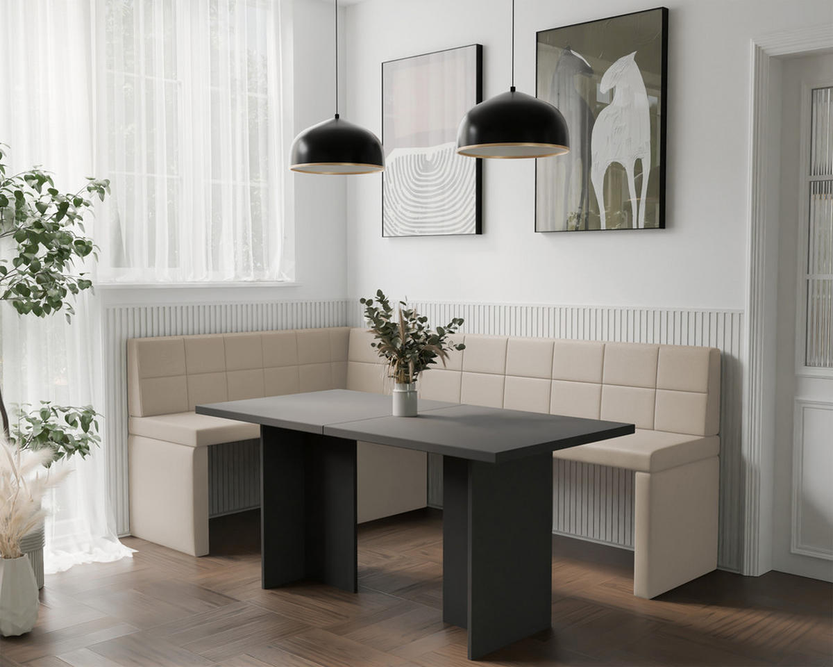 ECKBANK links MELVIN Kunstleder, 142/196 cm Beige - Beige, Holz/Kunststoff (142/196cm) - Idohome