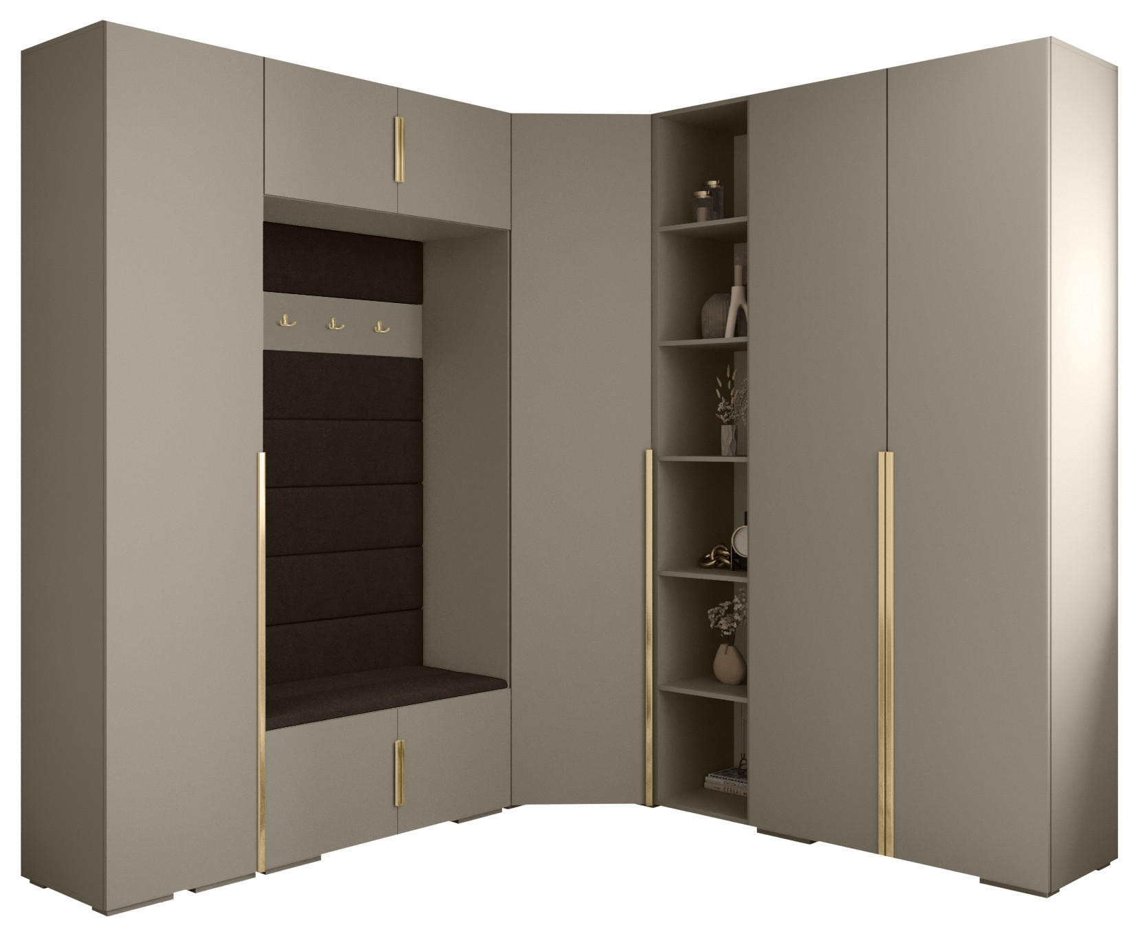 Abiks Möbel Garderoben-Set Kaschmir, Dunkelbraun, Gold 231.7x236.7x47 cm