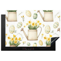 HERDABDECKPLATTE Gießkanne - Blumen - Eier Induktionsmatte 77x51 cm - Weiß, Kunststoff (77/51/0.2cm) - MuchoWow