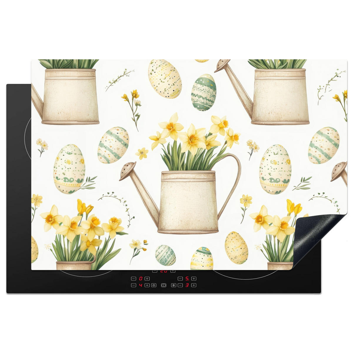 HERDABDECKPLATTE Gießkanne - Blumen - Eier Induktionsmatte 77x51 cm - Weiß, Kunststoff (77/51/0.2cm) - MuchoWow