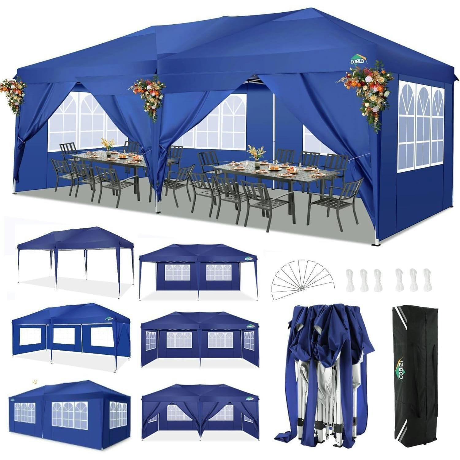 FALTPAVILLON 3 x 6 m wasserdicht mit 6 Seitenwänden Navy Blau - Blau, Textil (300/275/600cm)