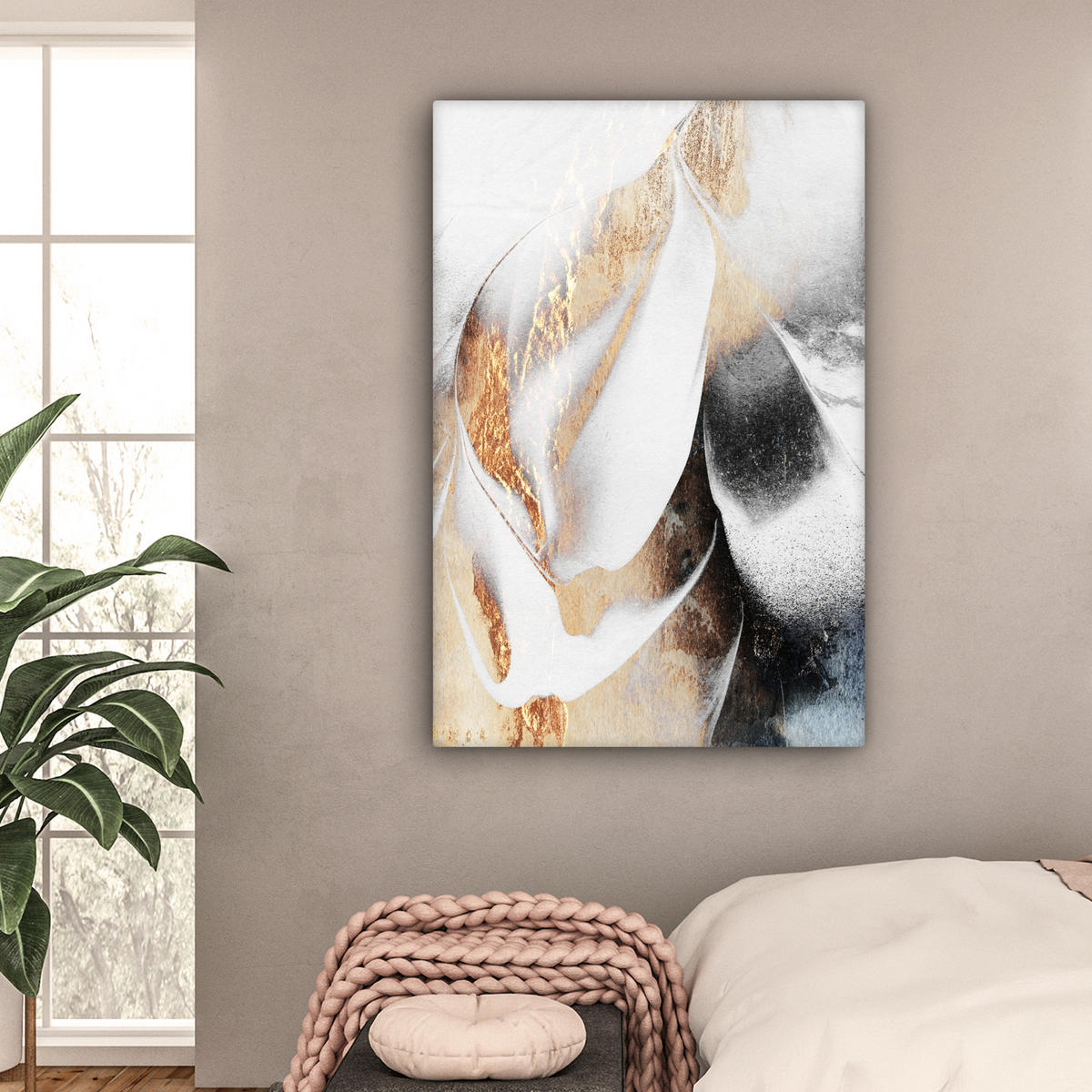 LEINWANDBILD Luxus - Abstrakt - Gold - Weiß 90x140 cm - Goldfarben, Textil (90/140cm) - MuchoWow