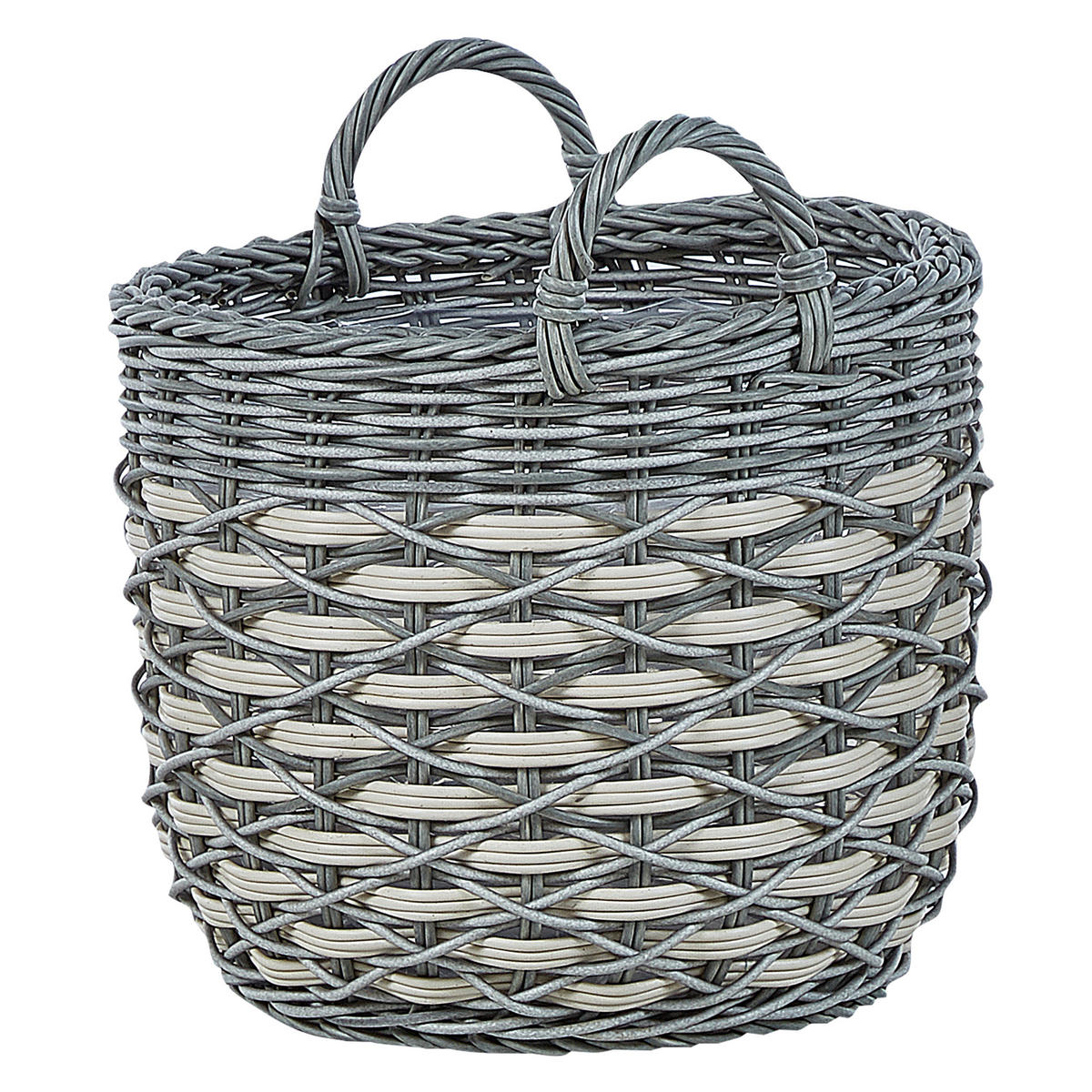 BLUMENKORB 3er-Set Rattan grau/weiß rund 49-37/39-30/31-24 cm Gefira - Weiß/Grau, Kunststoff (50cm) - Beliani