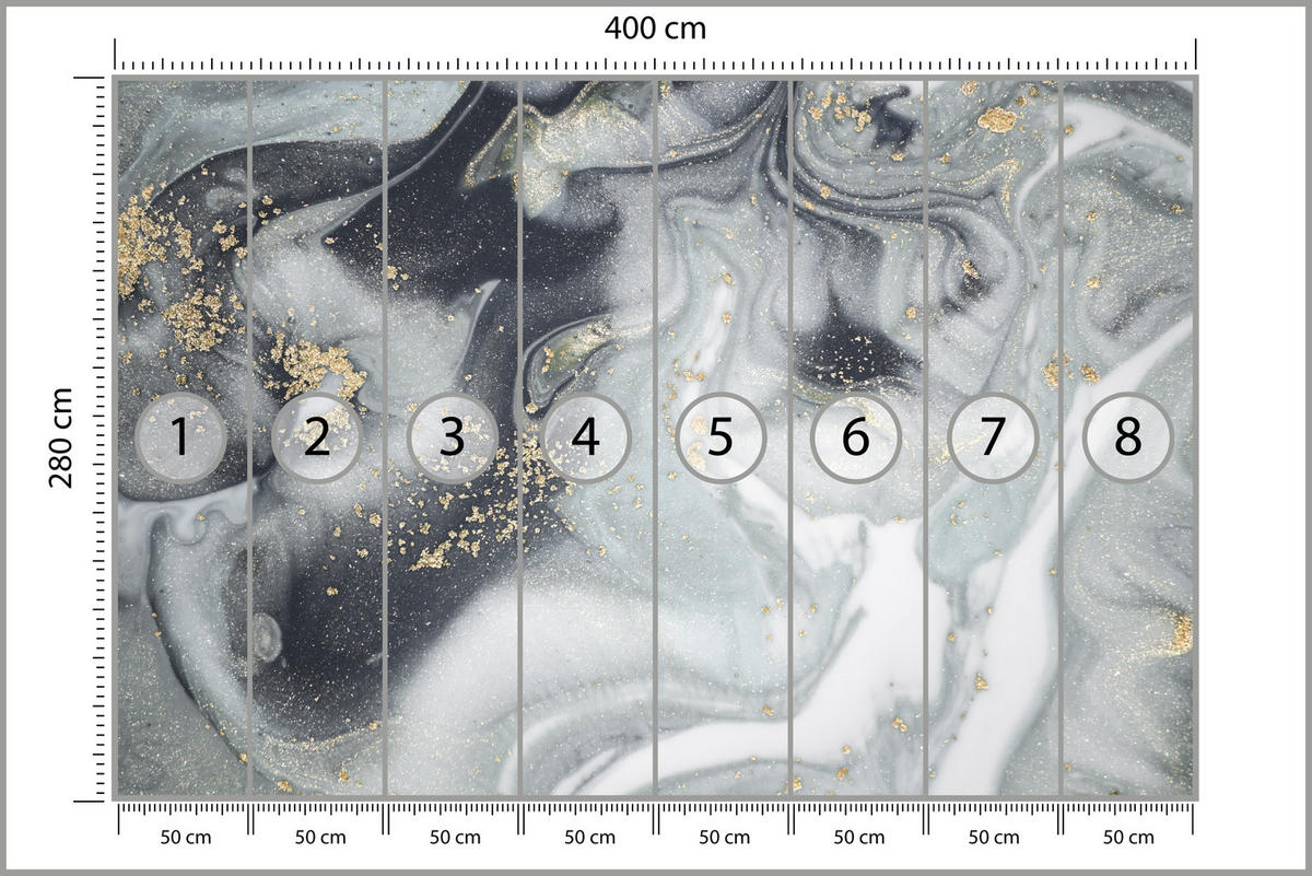 FOTOTAPETE für Badezimmer Luxus Grauer Marmor Muster Goldene Verzierungen 400x280 - Gelb/Weiß, Papier (400/280cm) - Muralo