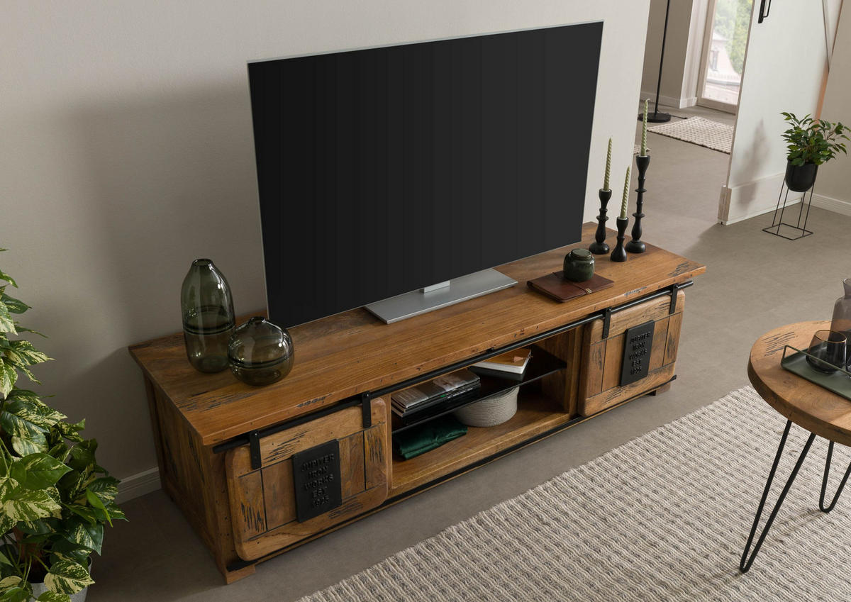 TV-BOARD Mango / Altholz 180x55x50 natur lackiert RAILWAY LUX #130 - Naturfarben, Holz (180/50/55cm) - Massivmoebel24