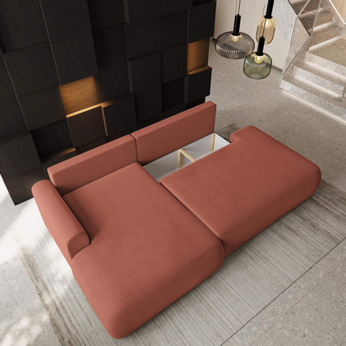 ECKSOFA NUVIRA CL L-S Koralle Samtstoff mit Schlaffunktion - Koralle, Holzwerkstoff/Textil (279/158cm) - MASSENO