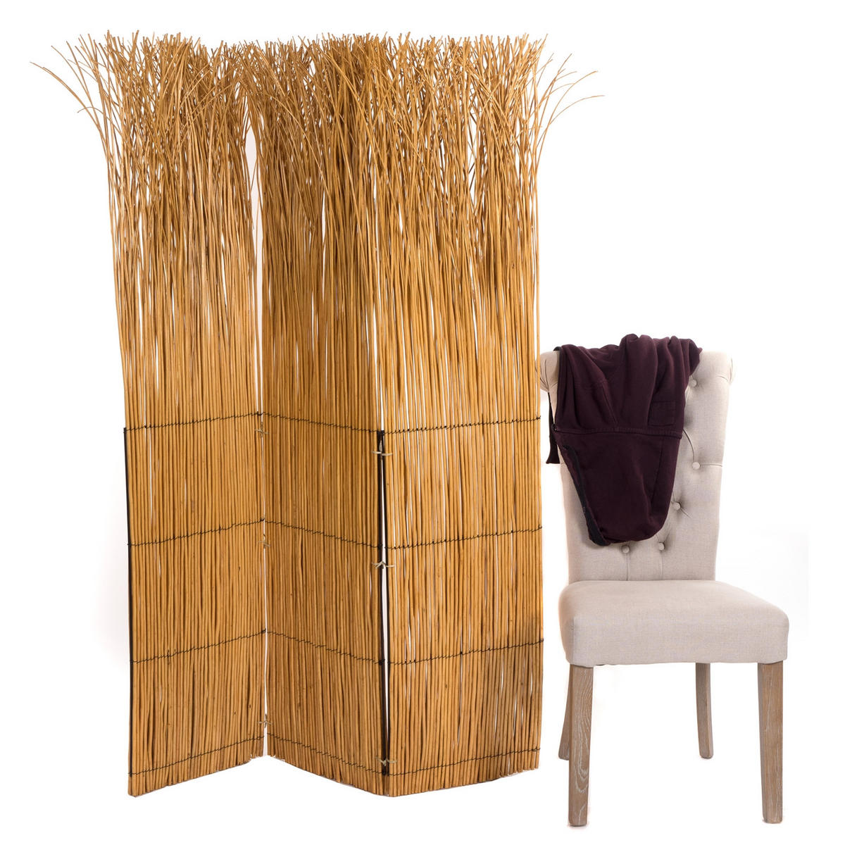 PARAVENT Nature 3-tlg. Weidenzweige honigfarben - Braun, Naturmaterialien (120/160/3cm) - DESIGN DELIGHTS