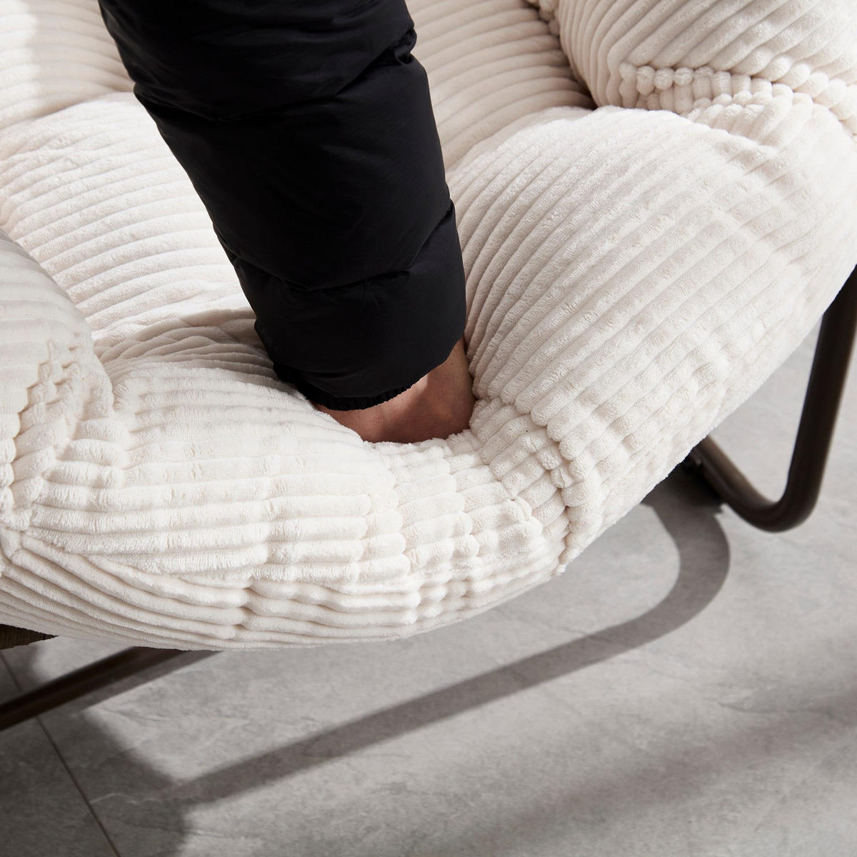 SCHAUKELSTUHL Schaukelsessel,Rattanstuhl mit Stahlrahmen,Weiß-Cord - Creme, Metall (94.5/80/111cm) - LVHOM