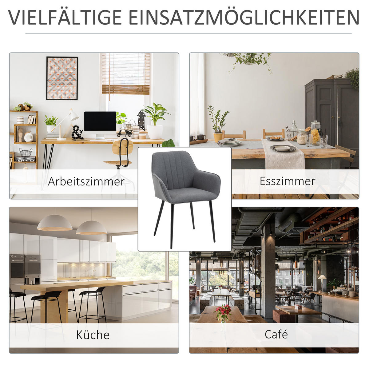 ESSZIMMERSTÜHLE Leinen Metall Dunkelgrau - Dunkelgrau, Textil (56.5/81/59.5cm) - HOMCOM