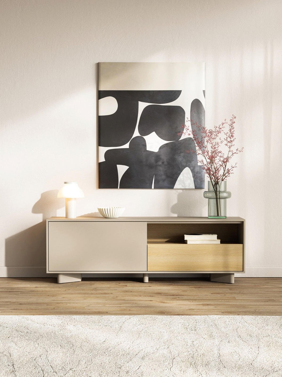 TV stolek Distria Kašmírově šedý 140/46/35 cm - béžová/šedohnědá, kompozitní dřevo (140/46/35cm) - Selsey
