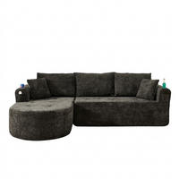 ECKSOFA 255/171/64 cm Schwarz Leinen mit 2 Getränkehalter - Schwarz, Textil (255/171cm) - Oxeza