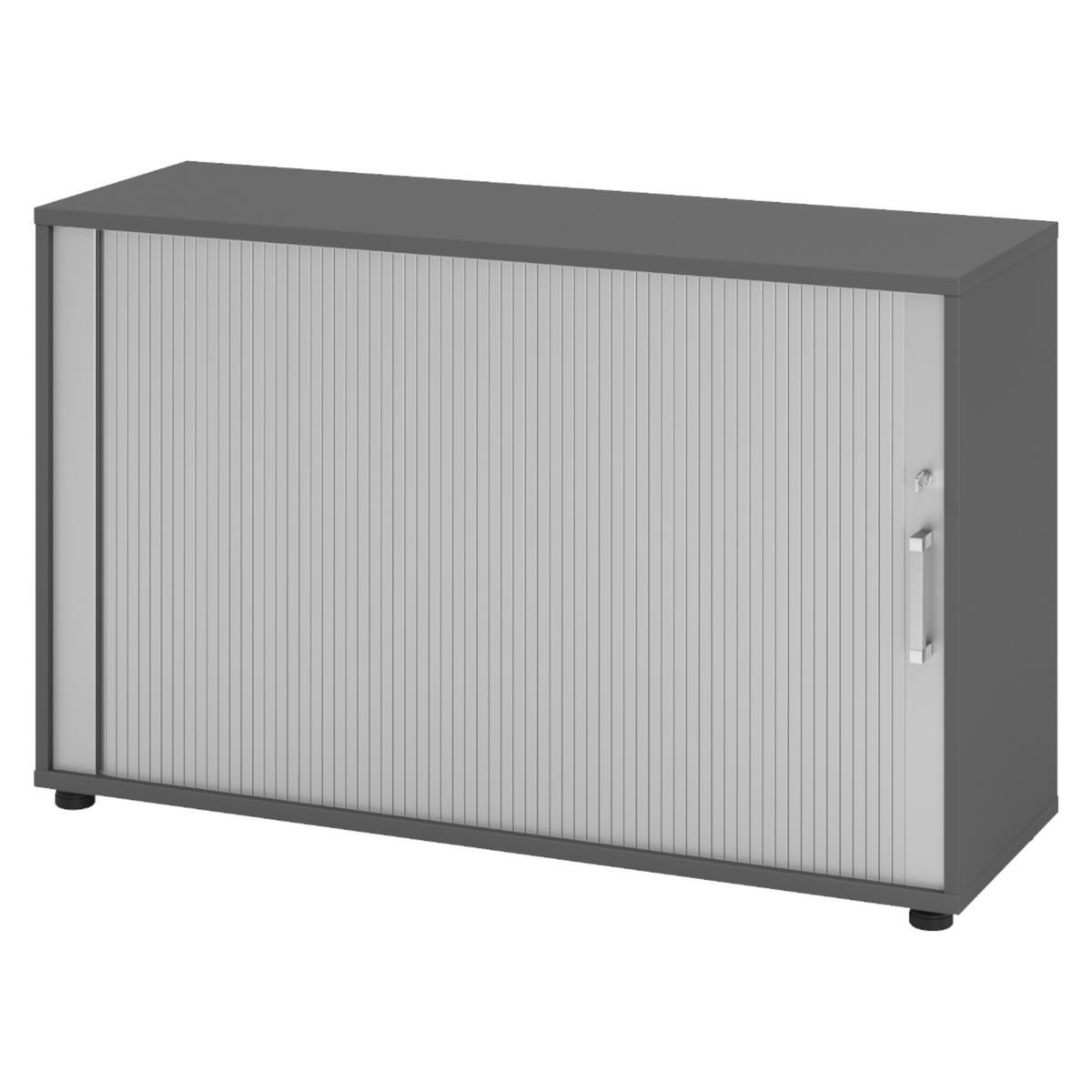 ROLLLADENSCHRANK - 2 Ordnerhöhen 40/120/74,8 cm in Graphitfarben/Silberfarben Chromgriff (Metall) - Silberfarben/Graphitfarben, Holzwerkstoff (120/74.8/40cm) - bümö