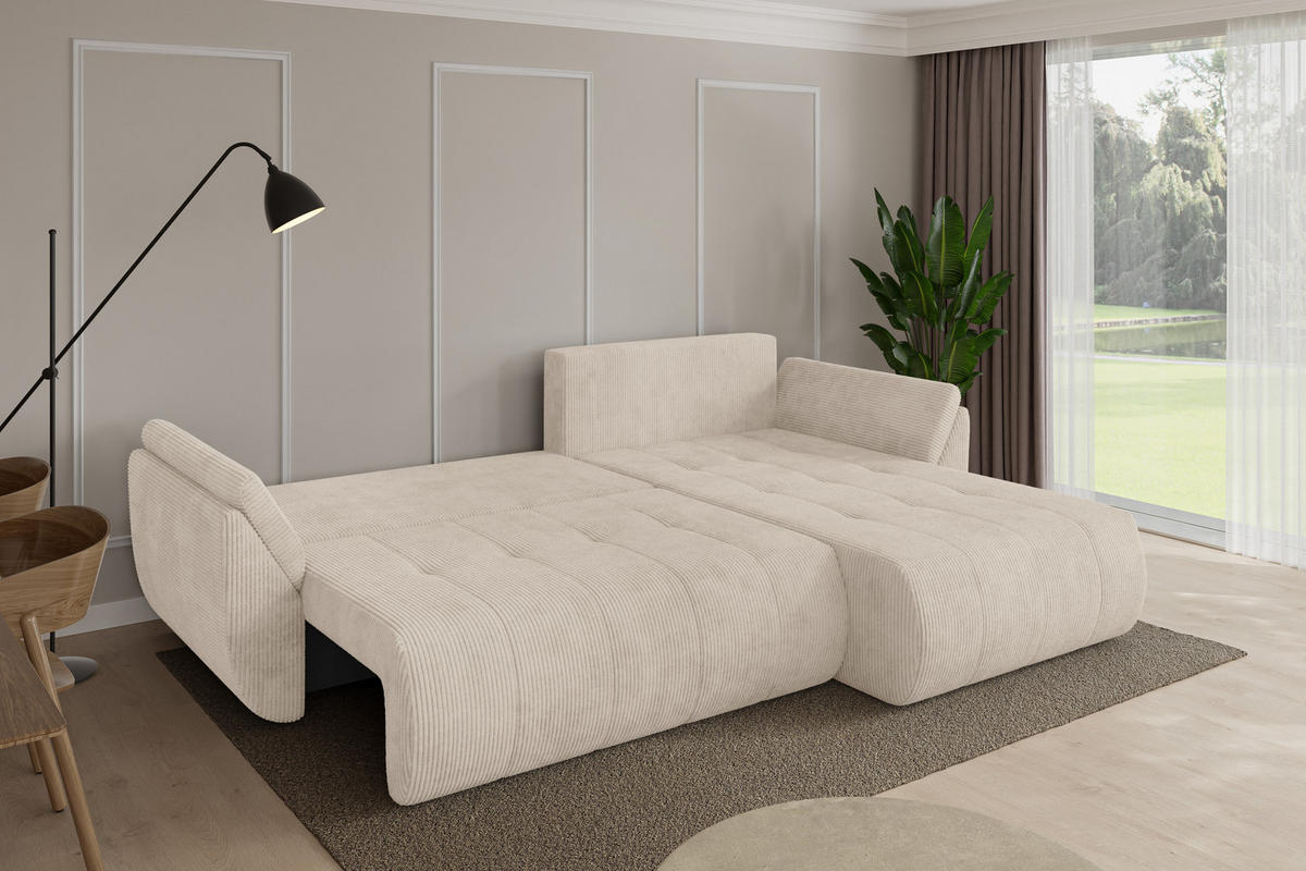 ROHOVÁ SEDAČKA s funkcí spaní, otoman vpravo TOKO-L 277x194x86 béžová manšestr - černá/béžová, kompozitní dřevo/textil (277/194cm) - ALTDECOR