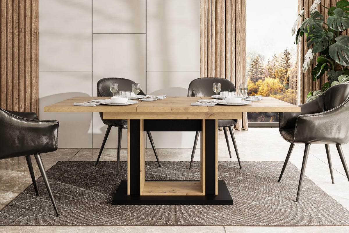 ESSTISCH ausziehbar 140 -180x90x75 cm - Artisan Eiche Optik/Schwarz - REST - Eichefarben, Holzwerkstoff (140/90/75cm) - ALTDECOR