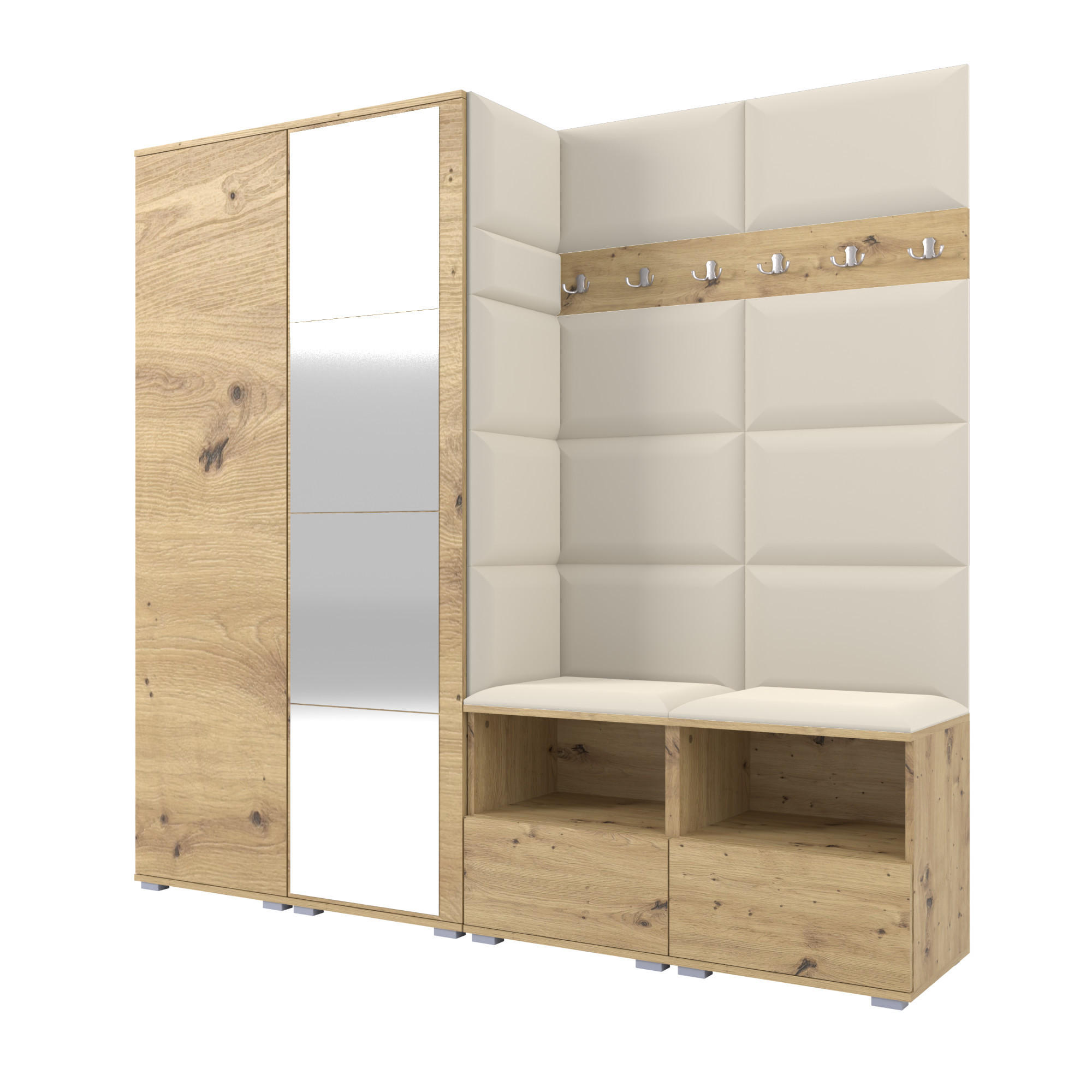 Ravio Garderobe Eiche Artisan, Creme 200x187x40 cm