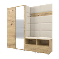 GARDEROBE NELA VI 200 cm (Kompaktgarderobe Artisan Eiche mit Spiegel & Sitzpolster Creme 01 Schrank & Paneel) - Silberfarben/Creme, Holz/Holzwerkstoff (200/187/40cm) - Ravio