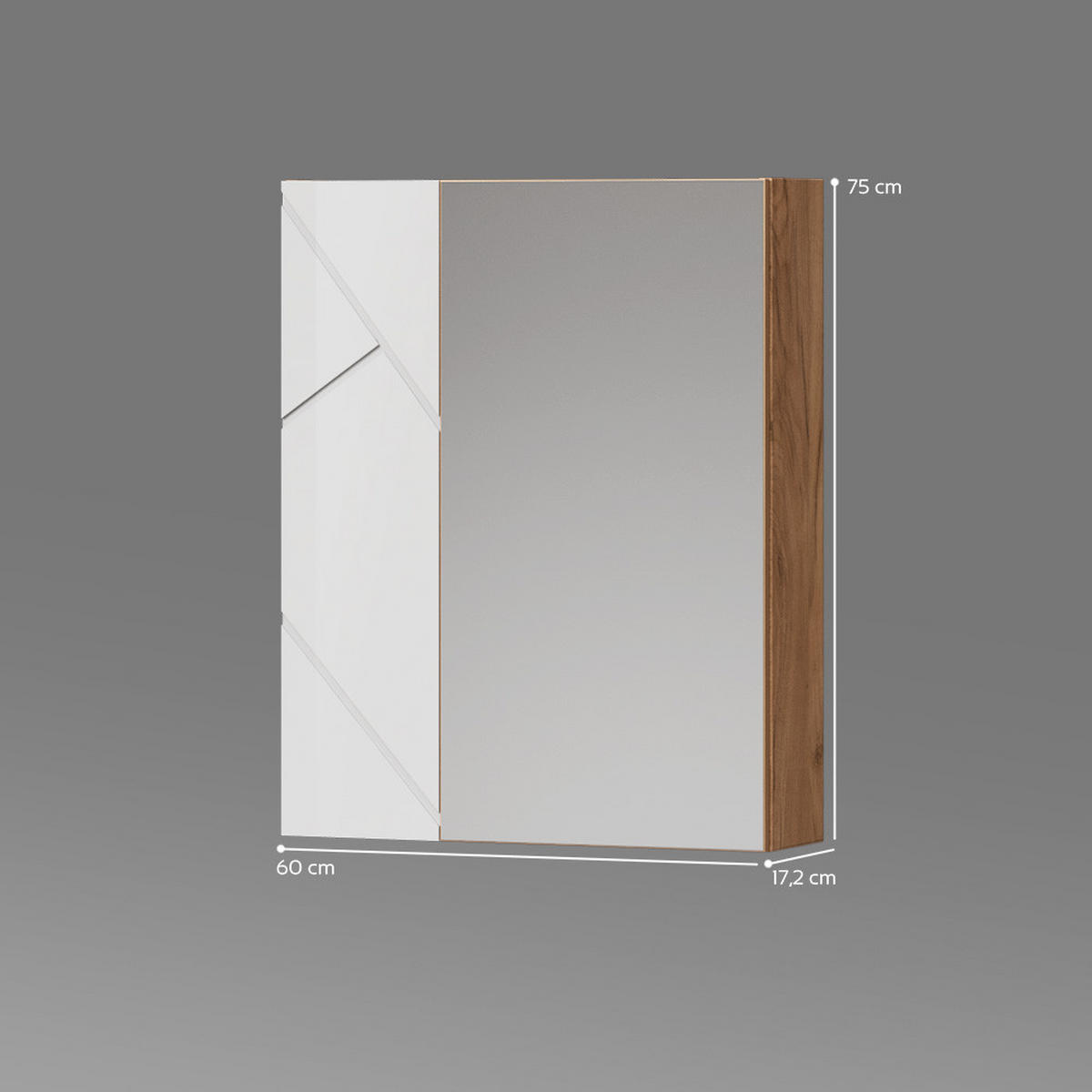 SPIEGELSCHRANK Ronco Weiß/Eiche 60 x 75 cm - Eiche Wotan/Weiß, Holzwerkstoff (60/75/17.2cm) - Livinity®