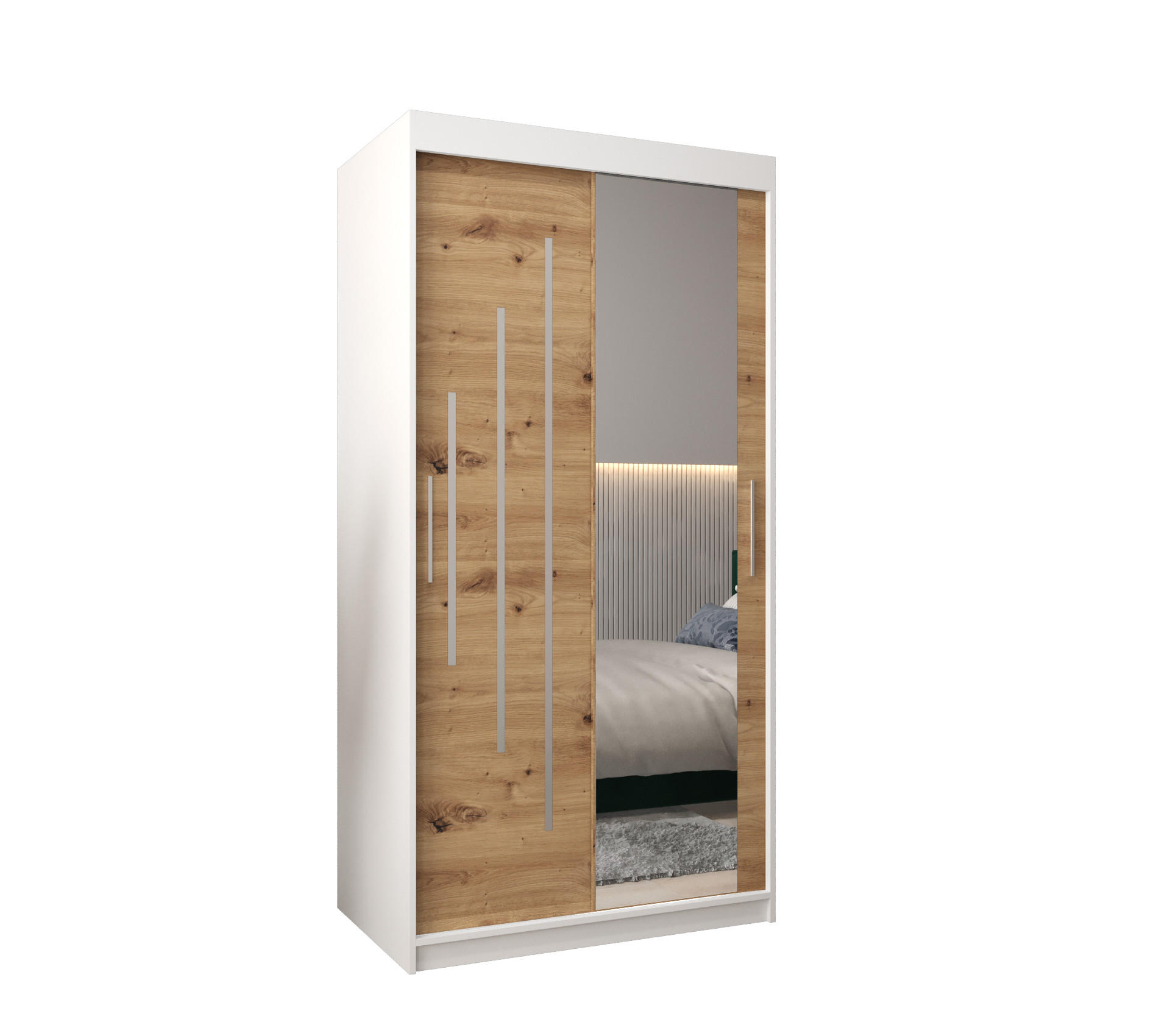 Abiks Möbel Schwebetürenschrank Weiß, Eiche Artisan 100x200x62 cm