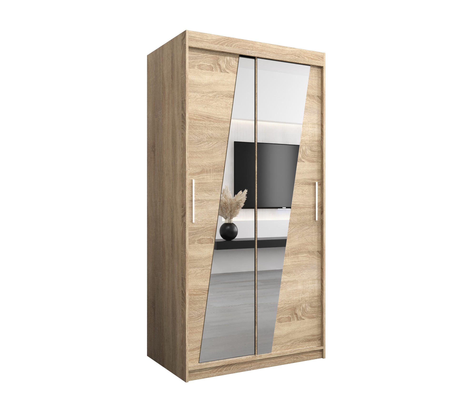 SCHWEBETÜRENSCHRANK 200/100/62 2-türig - Silberfarben/Sonoma Eiche, Holz/Kunststoff (100/200/62cm) - Abiks Möbel