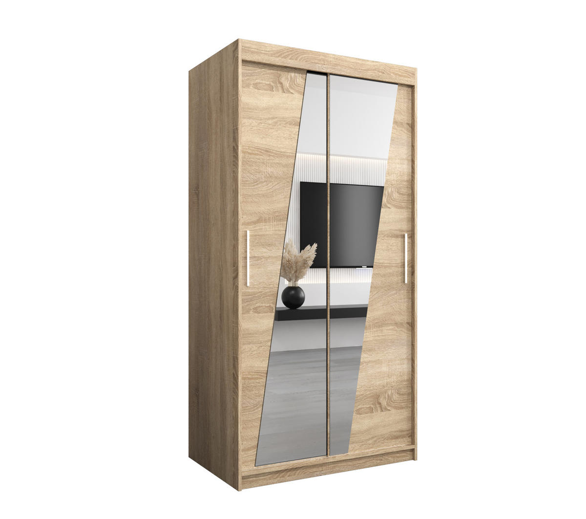SCHWEBETÜRENSCHRANK 200/100/62 2-türig - Silberfarben/Sonoma Eiche, Holz/Kunststoff (100/200/62cm) - MÖBEL KRYSPOL