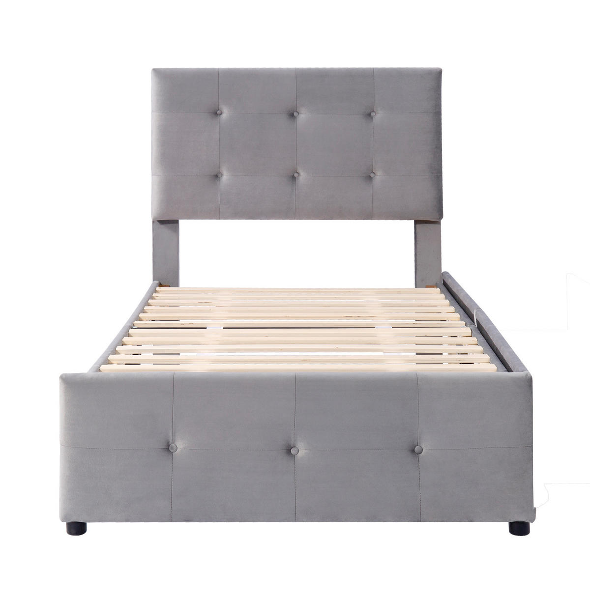 BETT mit Schublade und Lattenrost 90x200 cm Samt Grau - Grau, Holzwerkstoff (90/200cm) - Beauniv