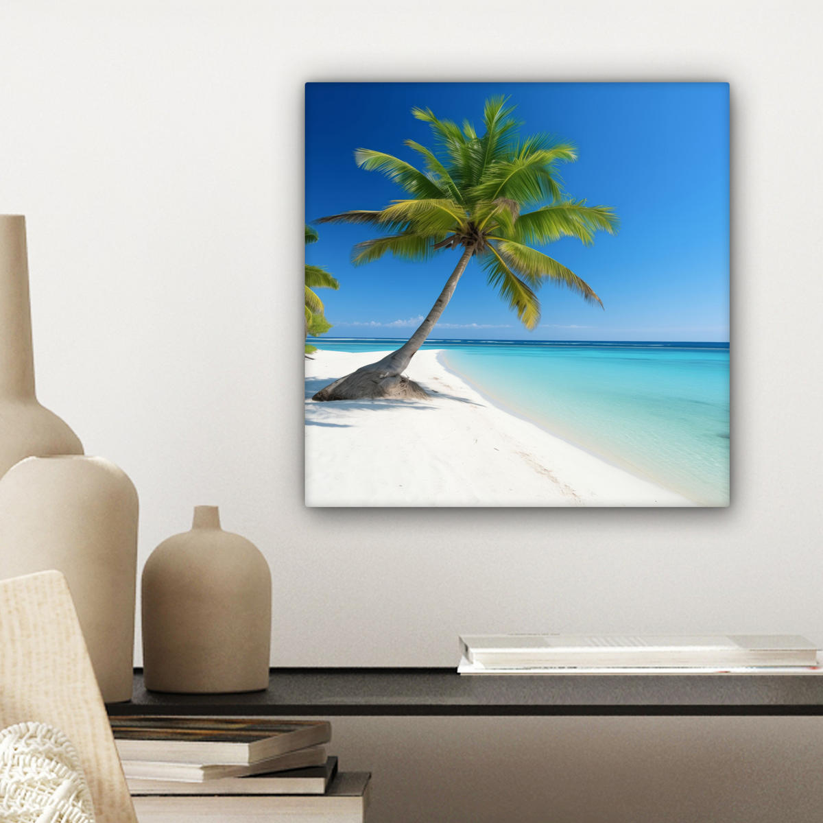 LEINWANDBILD Strand - Palme - Tropisch - Meer 20x20 cm - Grün, Textil (20/20cm) - MuchoWow