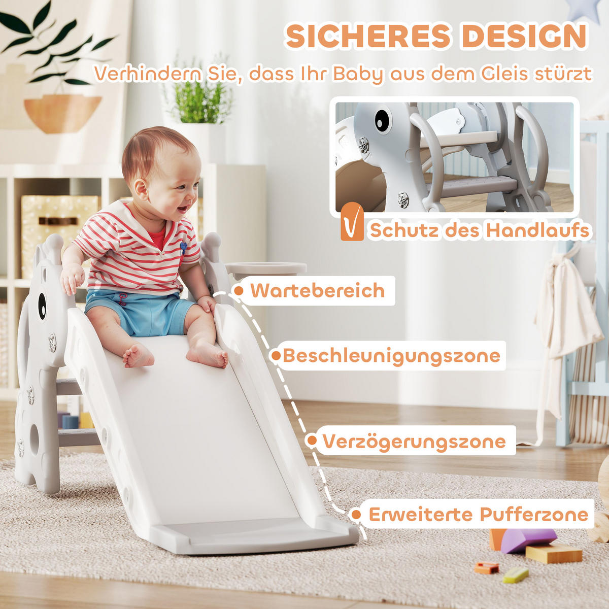 KINDERRUTSCHE, 3 in 1, Kleinkinderrutsche mit Basketballkorb, Basketball, Grau - Grau, Kunststoff (51.5/52/106cm) - AIYAPLAY