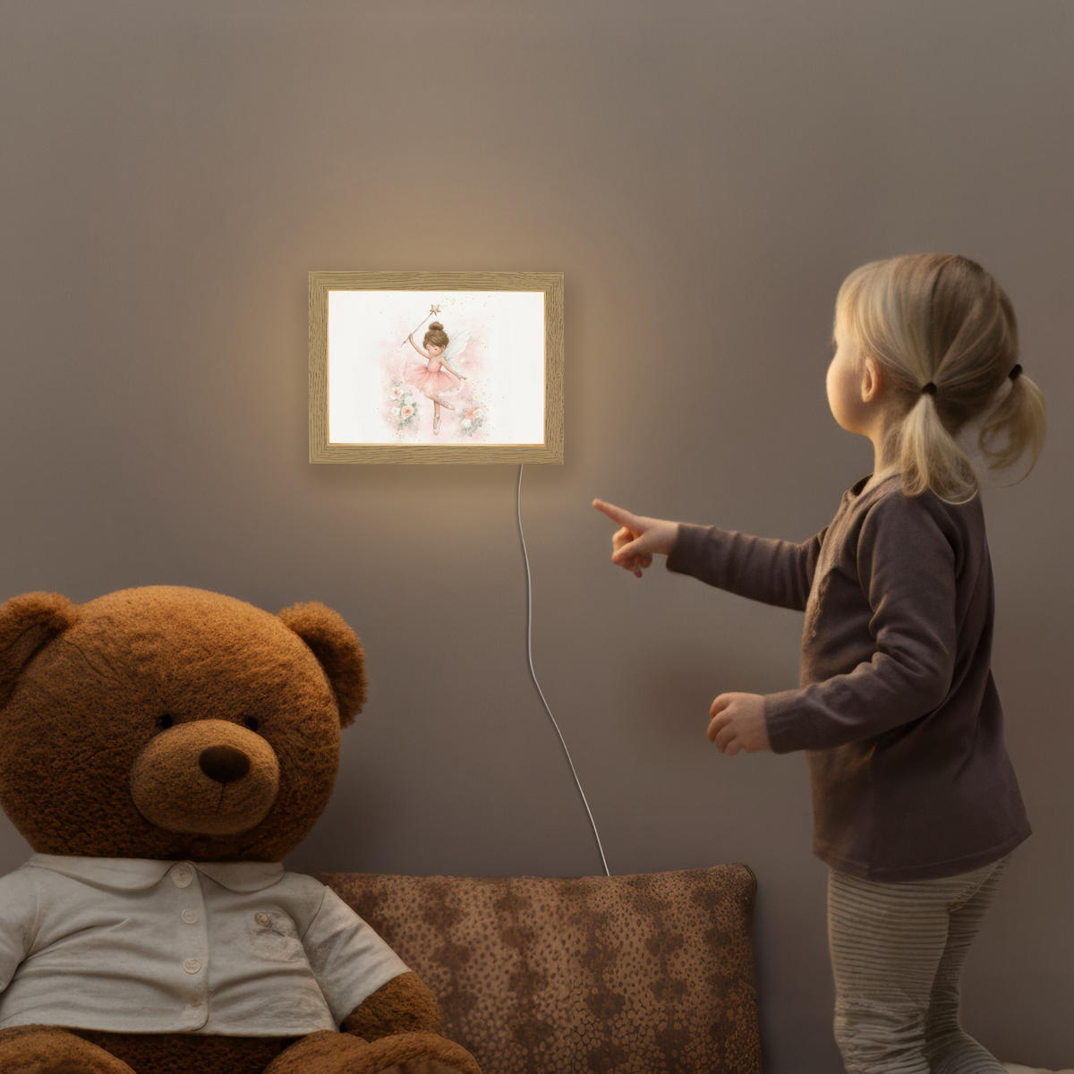 NACHTTISCHLAMPE Ballerina - Fee - Blumen - Rosa 20x15 cm - Rosa, Holzwerkstoff (8/20/15cm)