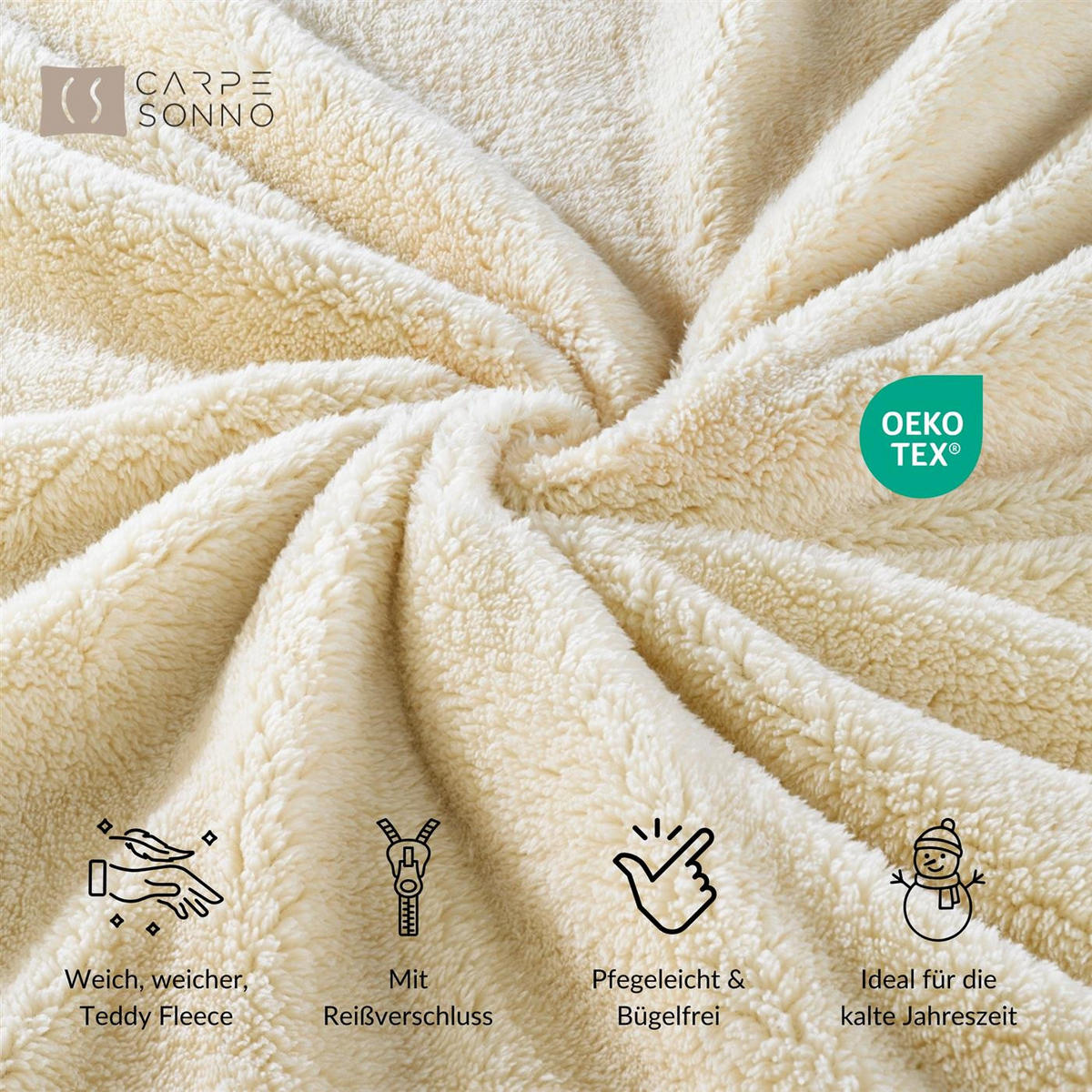 WINTER-BETTWÄSCHE 135x200 Teddy Fleece Warmer Plüsch Bettbezug Kuschelig - Creme - Creme, Textil (135/200cm) - Carpe Sonno