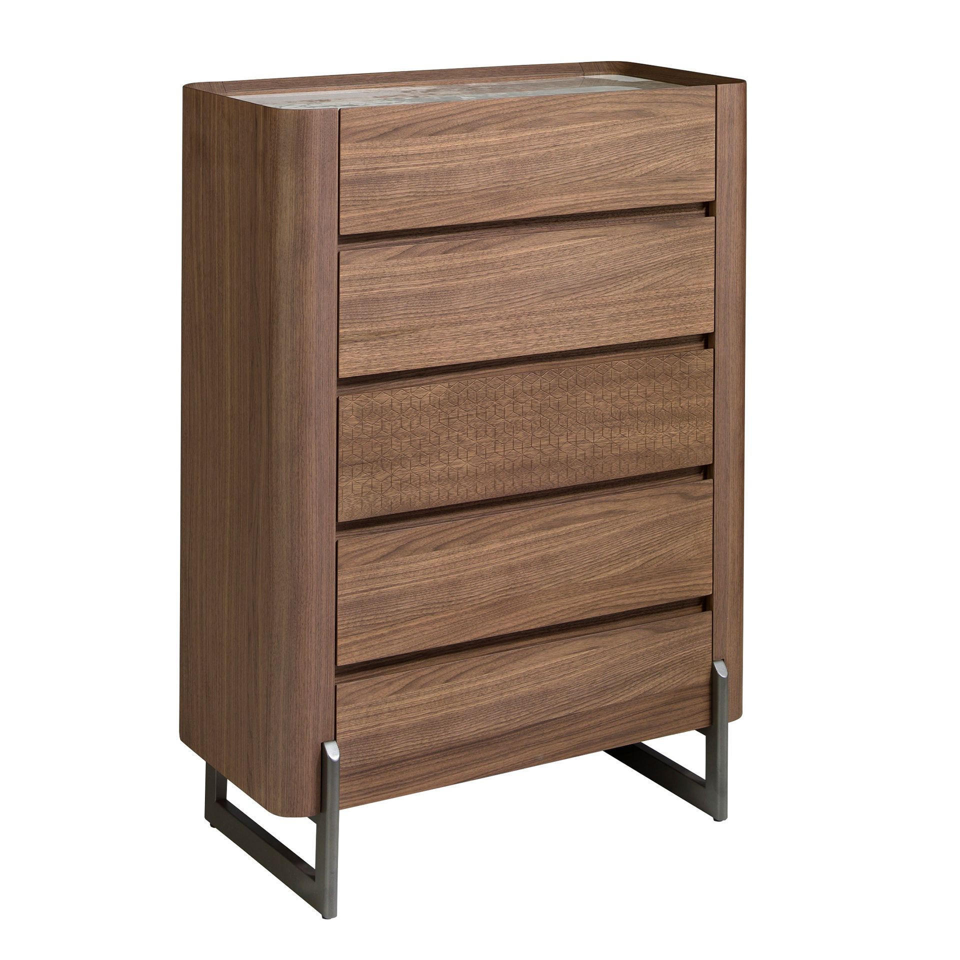 KOMMODE Chiffonier aus Nussbaum und dunklem metallisiertem Stahl mit Porzellanmarmorplatte 80/40/112 cm - Walnussfarben/Weiß, Holz (80/112/40cm) - ANGEL CERDA