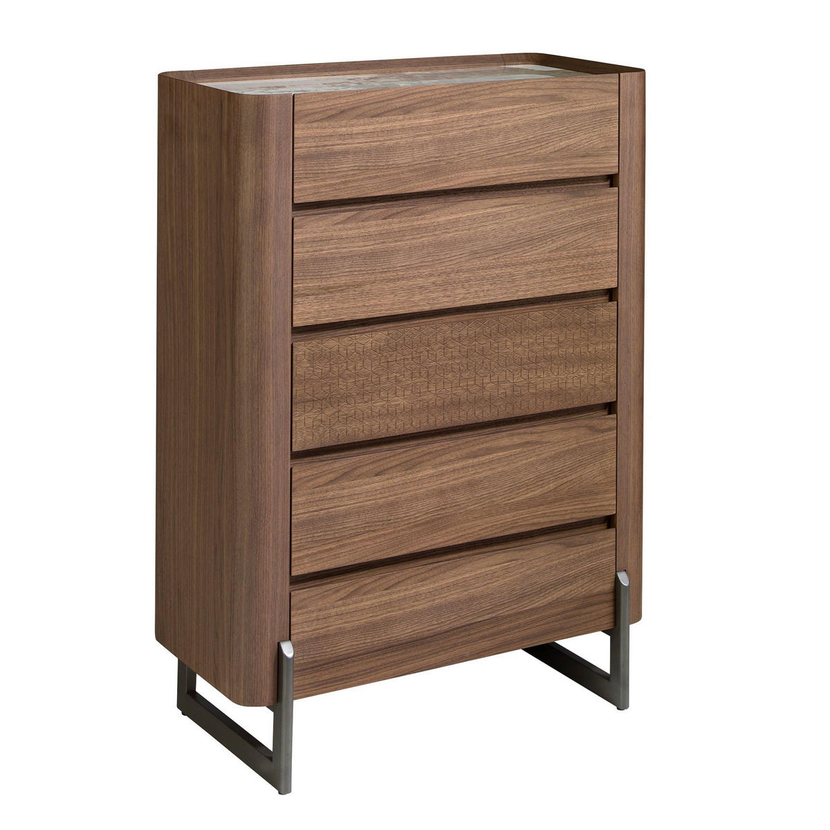 KOMMODE Chiffonier aus Nussbaum und dunklem metallisiertem Stahl mit Porzellanmarmorplatte 80/40/112 cm - Walnussfarben/Weiß, Holz (80/112/40cm) - ANGEL CERDA