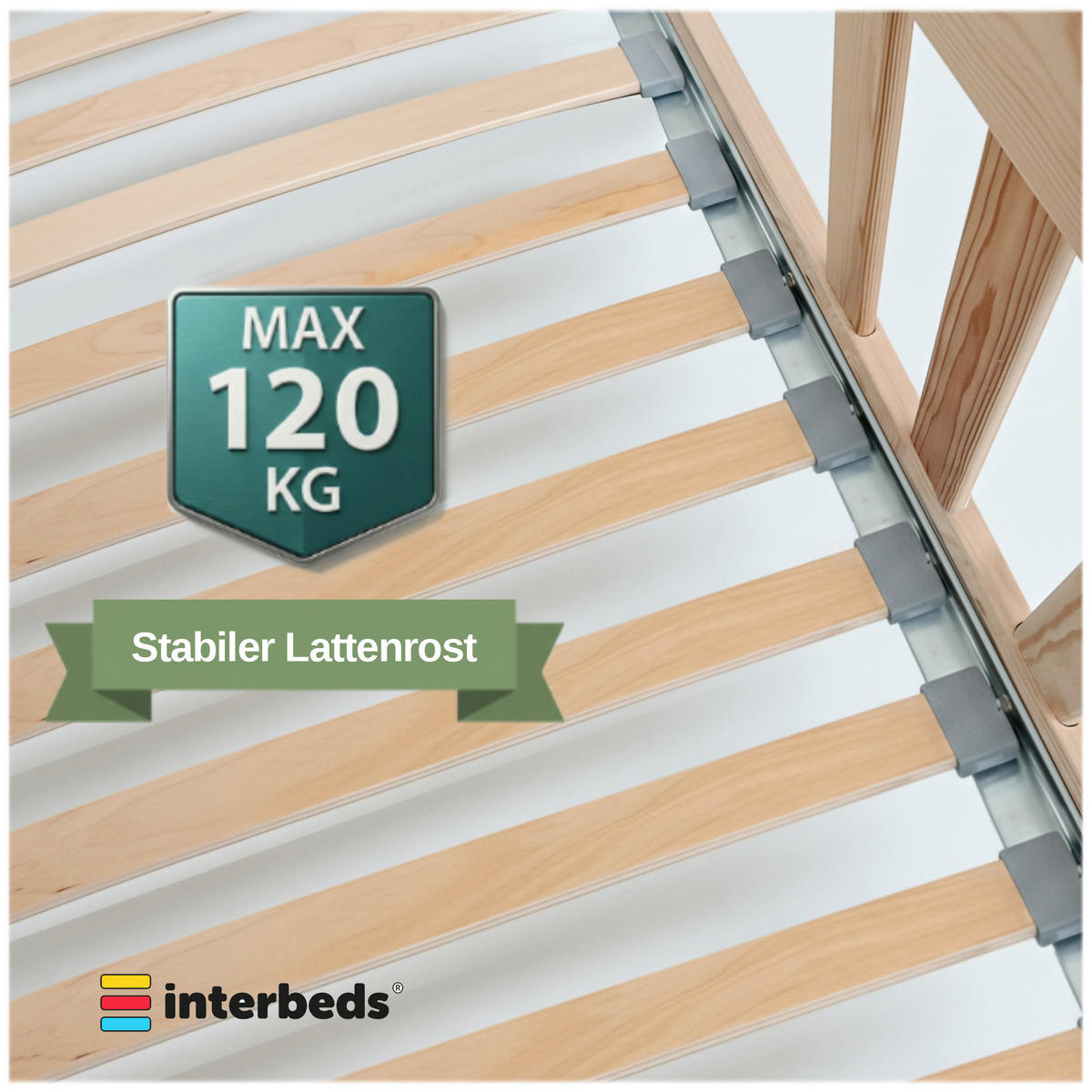 BODENBETT Bella 120x200 mit Rausfallschutz & Lattenrost Kinderbett aus Holz - Naturfarben, Holz (120/200cm) - Interbeds