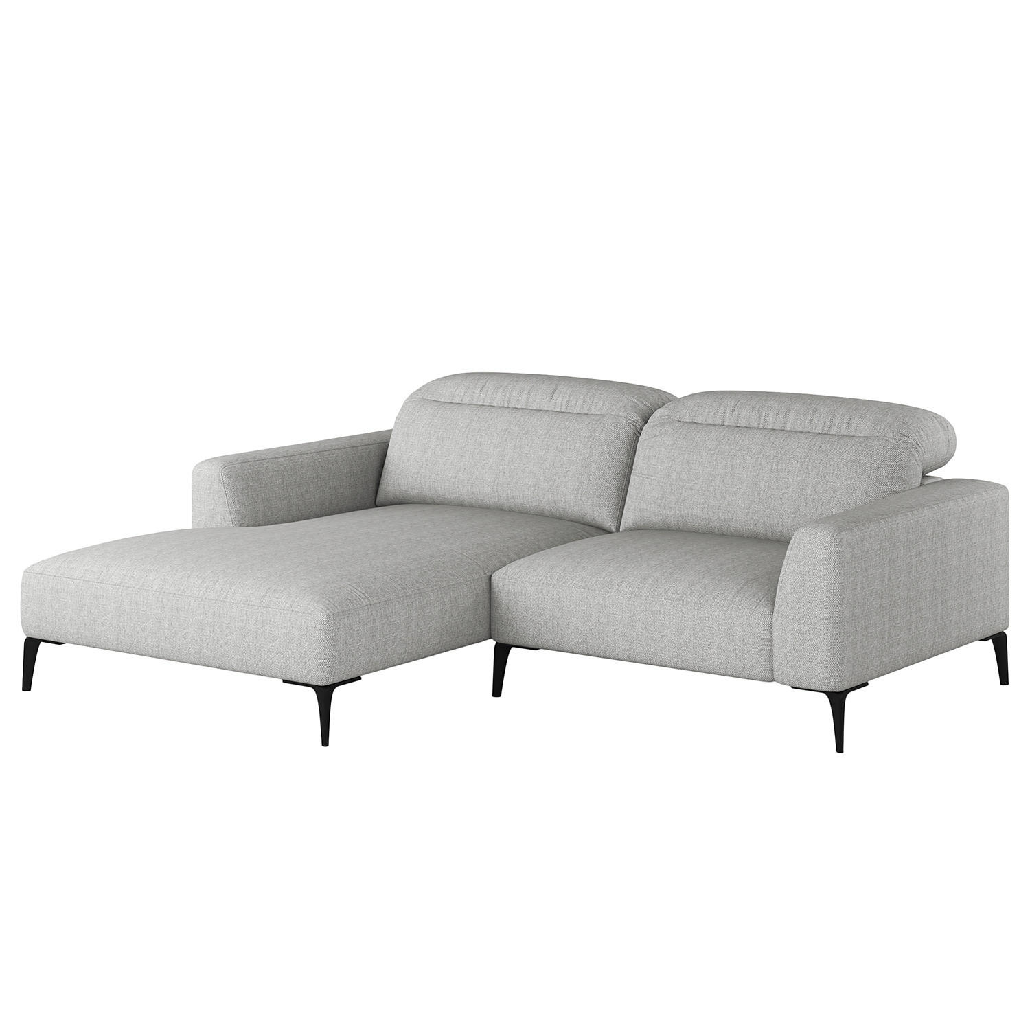 1,5-SITZER ECKSOFA mit Longchair - Hellgrau/Schwarz, Textil/Metall (232/180cm) - home24