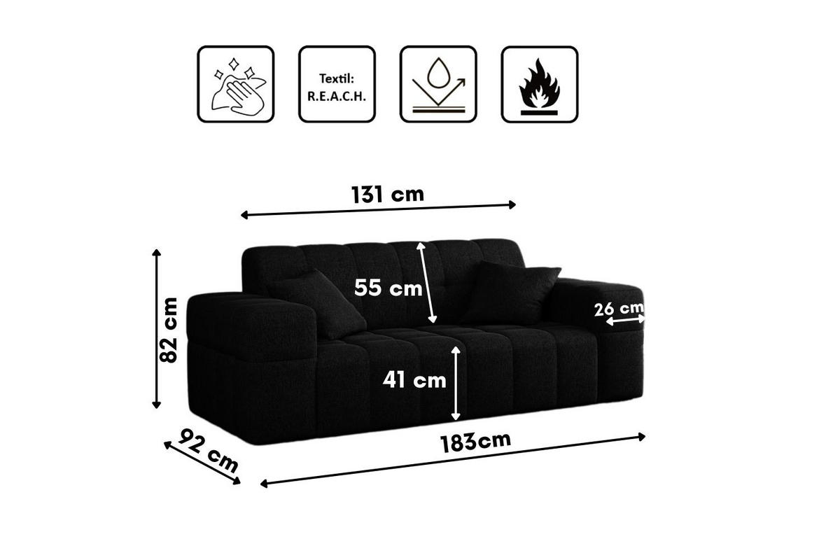 SOFA 2-sitzer Couch serie NIMES Stoff Verita Anthrazit - Schwarz, Holz (183/82/92cm) - Kaiser Möbel