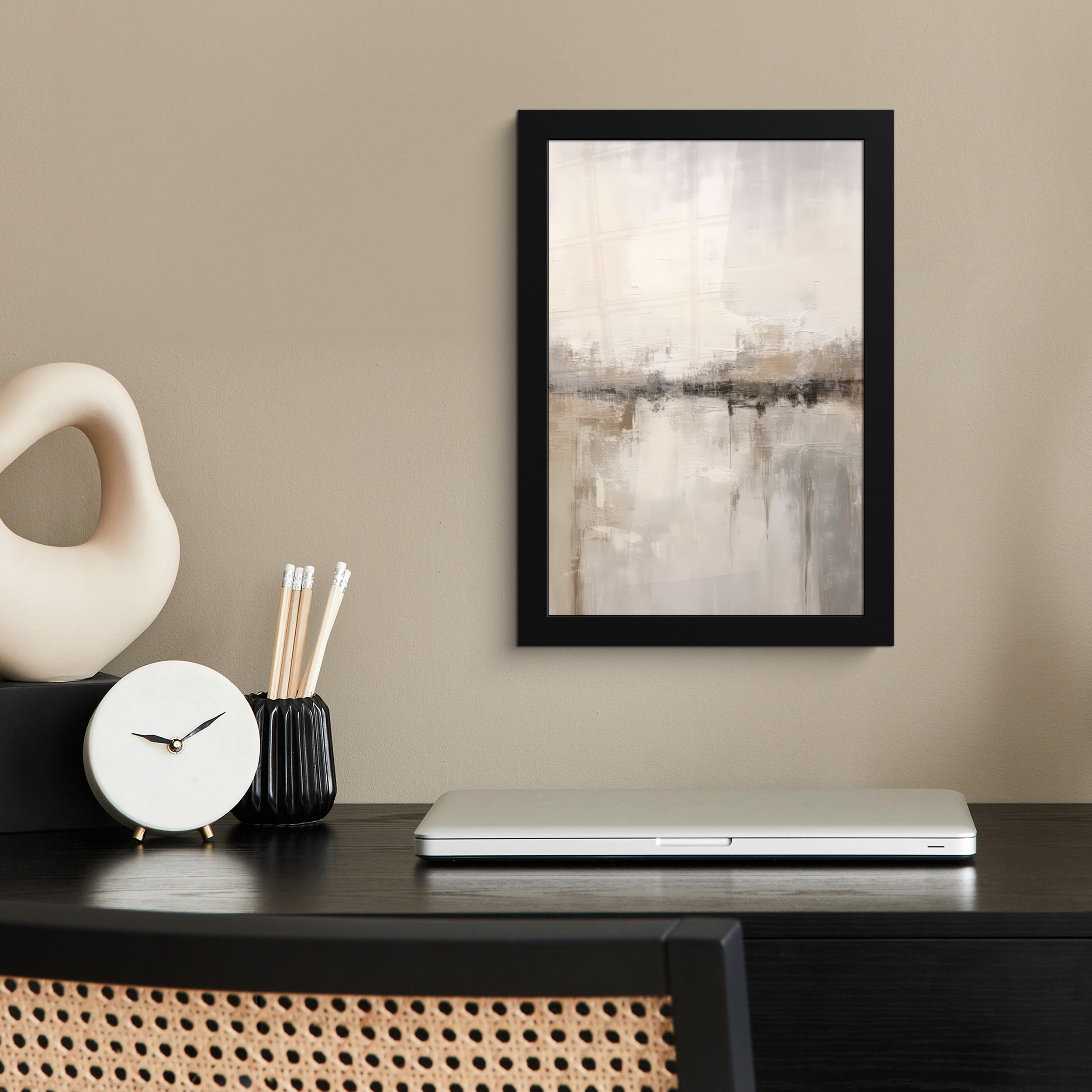 GERAHMTES BILD Moderne Kunst - Abstrakt - Beige 20x30 cm - Beige, Papier (20/30cm) - MuchoWow