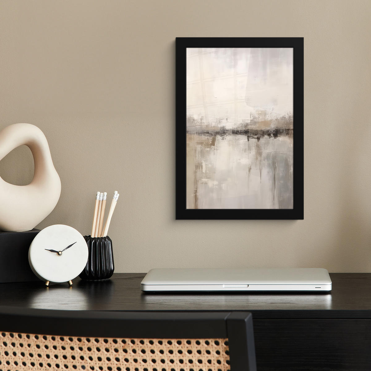 GERAHMTES BILD Moderne Kunst - Abstrakt - Beige 20x30 cm - Beige, Papier (20/30cm) - MuchoWow