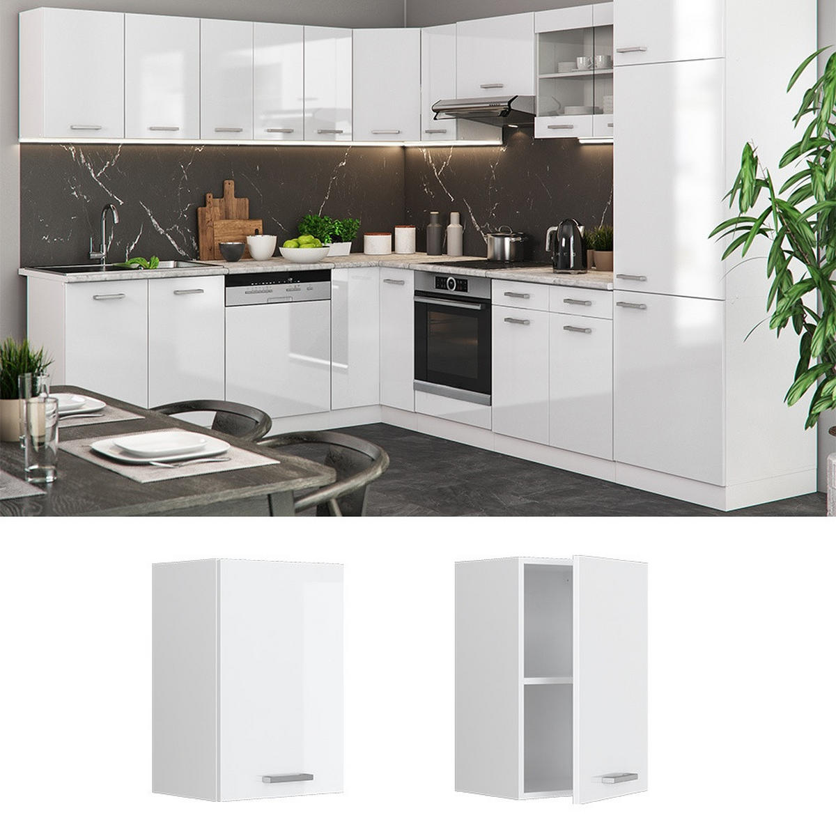 HÄNGESCHRANK R-Line Weiß Hochglanz 40 cm - Weiß Hochglanz/Weiß, Holzwerkstoff (40/60/31cm) - Vicco