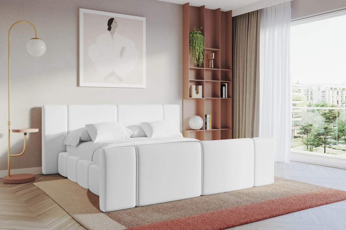 POLSTERBETT mit Bettkasten, Fußteil und Lattenrost, Boxbett ohne Matratze - NILO-Z 180x200 Weiß - Weiß Hochglanz, Holzwerkstoff/Textil (180/200cm) - ALTDECOR