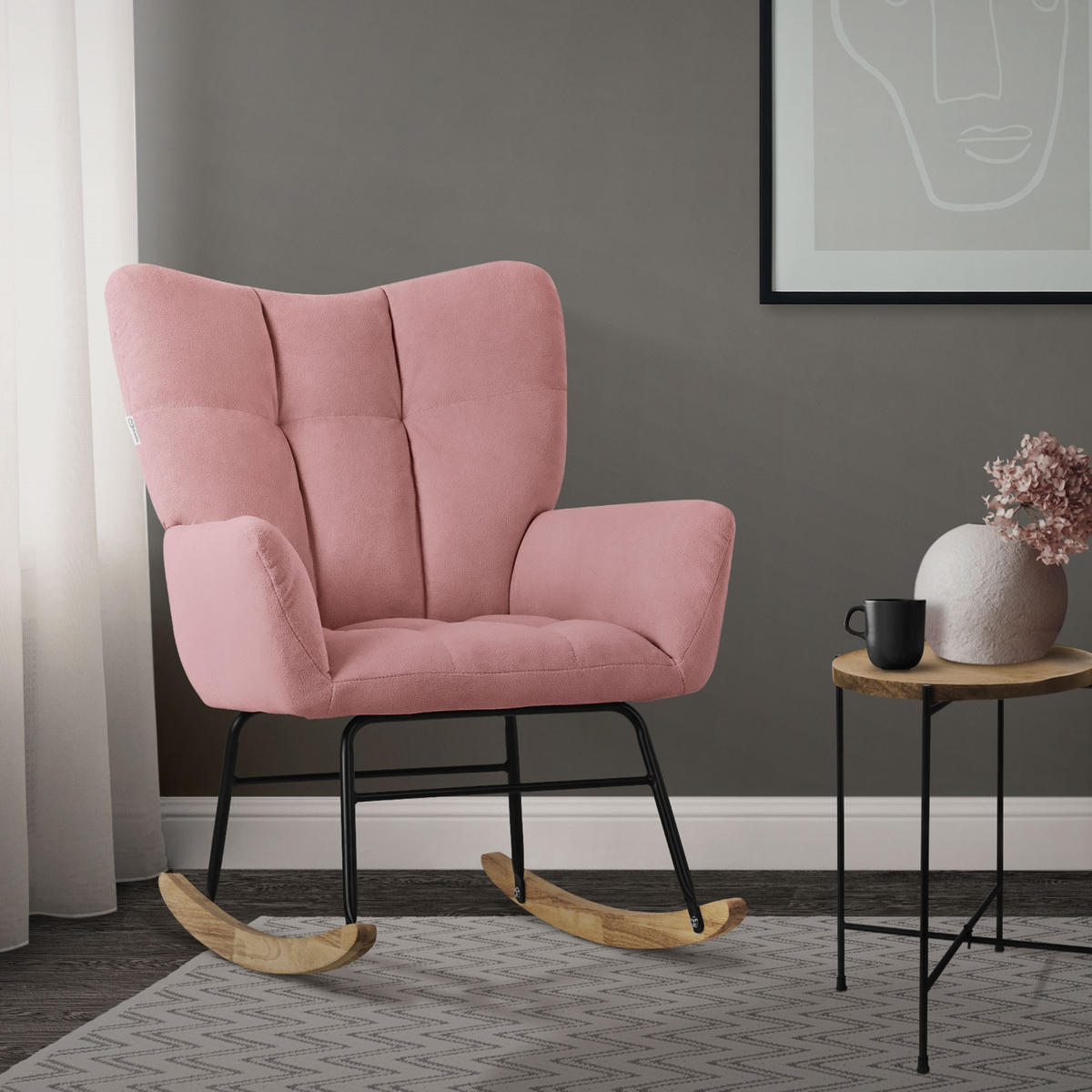 SCHAUKELSESSEL in Frottee-Optik Rosa - Pink/Schwarz, Holz/Textil (88/95/69cm) - ML-DESIGN