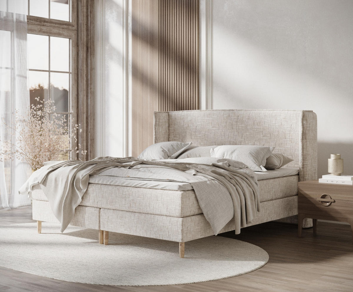 KONTINENTALBETT Ardis Creme 200/200 cm mit Matratze und Topper - Creme/Naturfarben, Holz/Holzwerkstoff (200/200cm) - Maison de Reve