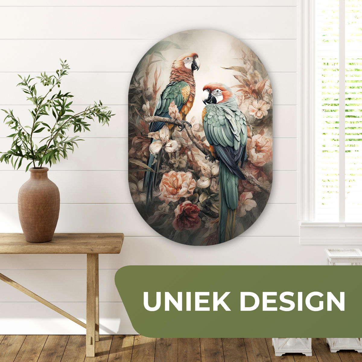 WANDBILD Papageien - Vögel - Natur - Blumen Wanddeko Schlafzimmer 60x90 cm - Baltimorefarben, Kunststoff (60/90cm) - MuchoWow